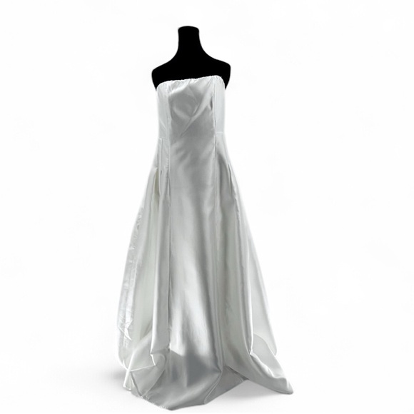 Lulus Pristine Love White Taffeta Strapless Long Maxi Dress With Pockets, Size L - Picture 6 of 16